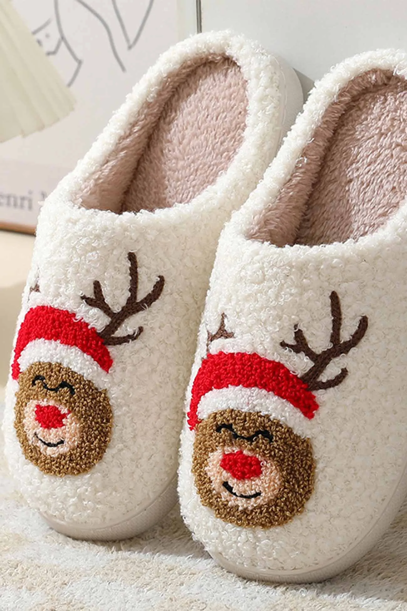 Amozae-Christmas Graphic Plush House Slippers