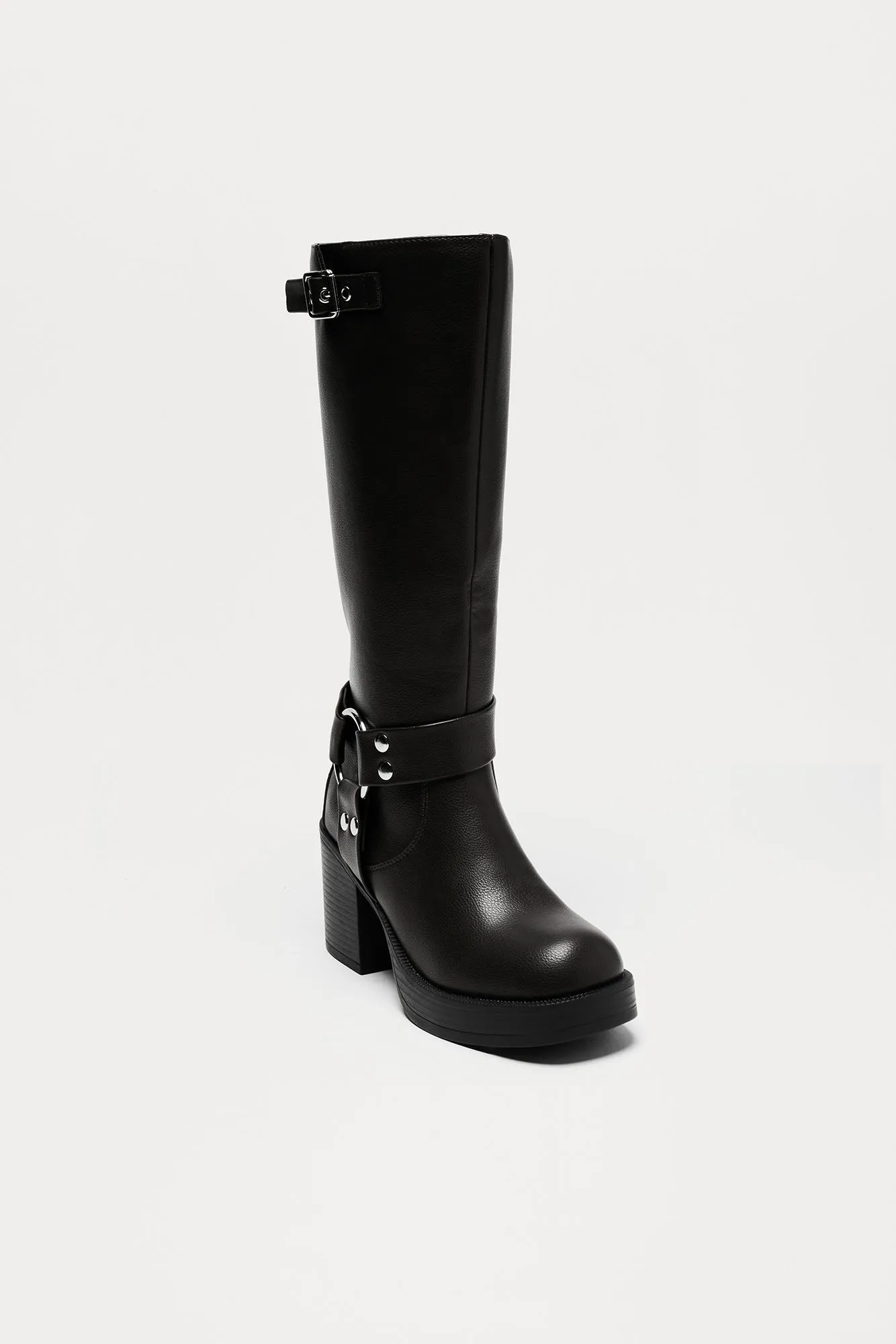 Arden Buckle Knee High Boots - Black