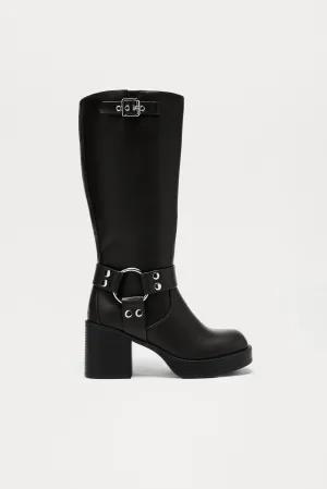 Arden Buckle Knee High Boots - Black