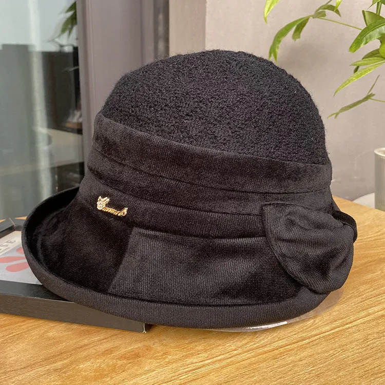 Autumn and winter ladies bow simple knitted fisherman hat outdoor fashion all-match warm basin hat