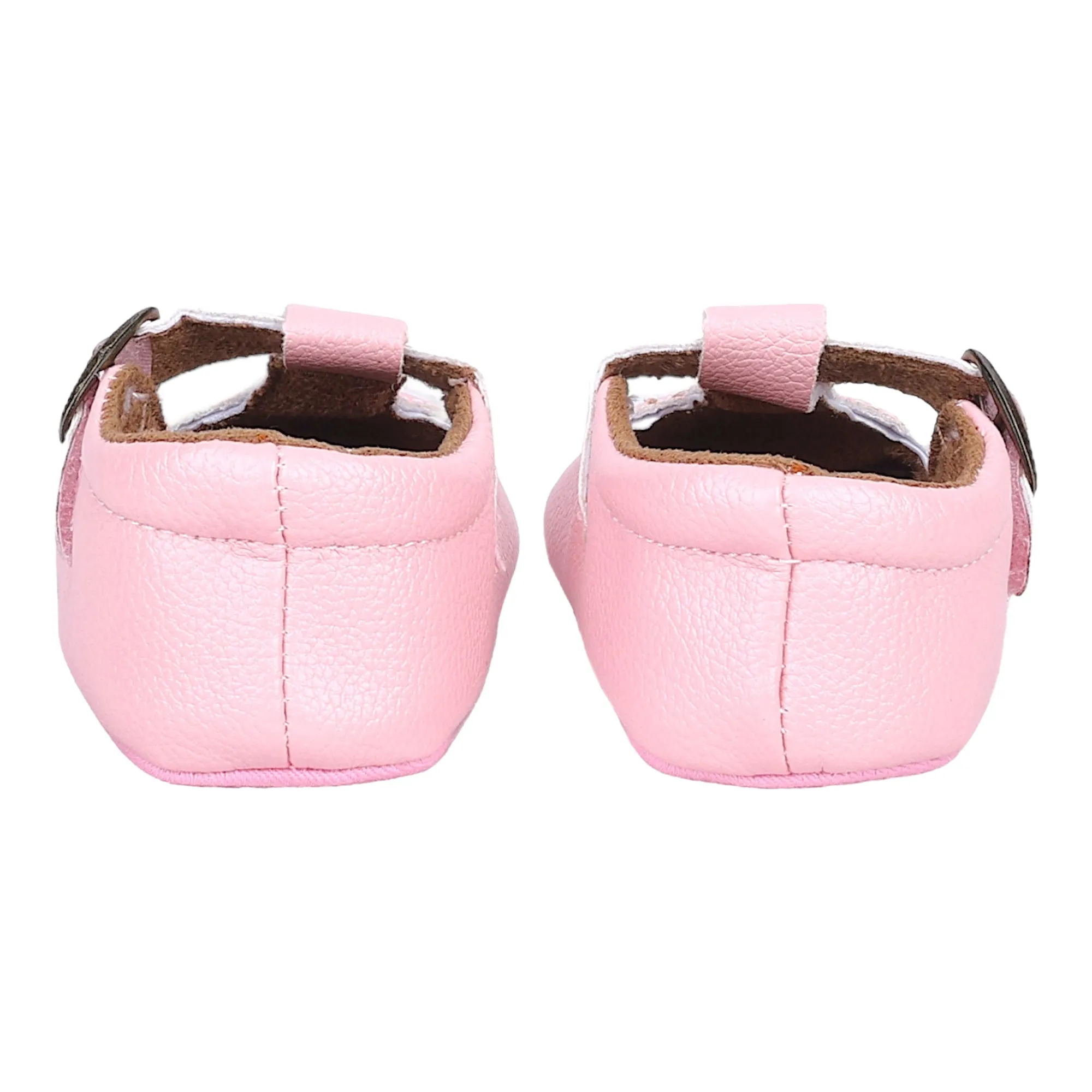 Baby Moo Textured Leather T-Strap Velcro Buckle Anti-Skid Ballerina Pram Shoes - Pink