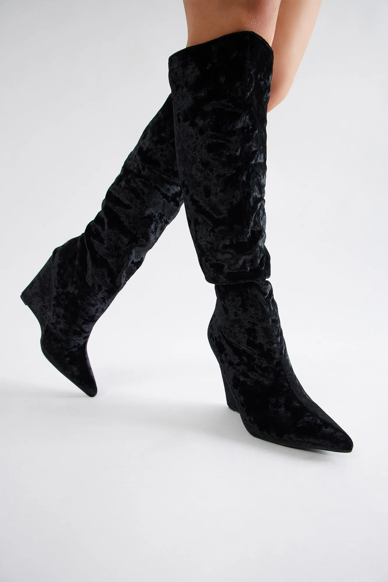 Barkley Velvet Knee High Boots - Black