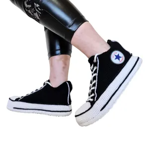 Black Converse Low Top Platform Handmade Knit Style Creative Home Slippers Sneakers Booties Shoes