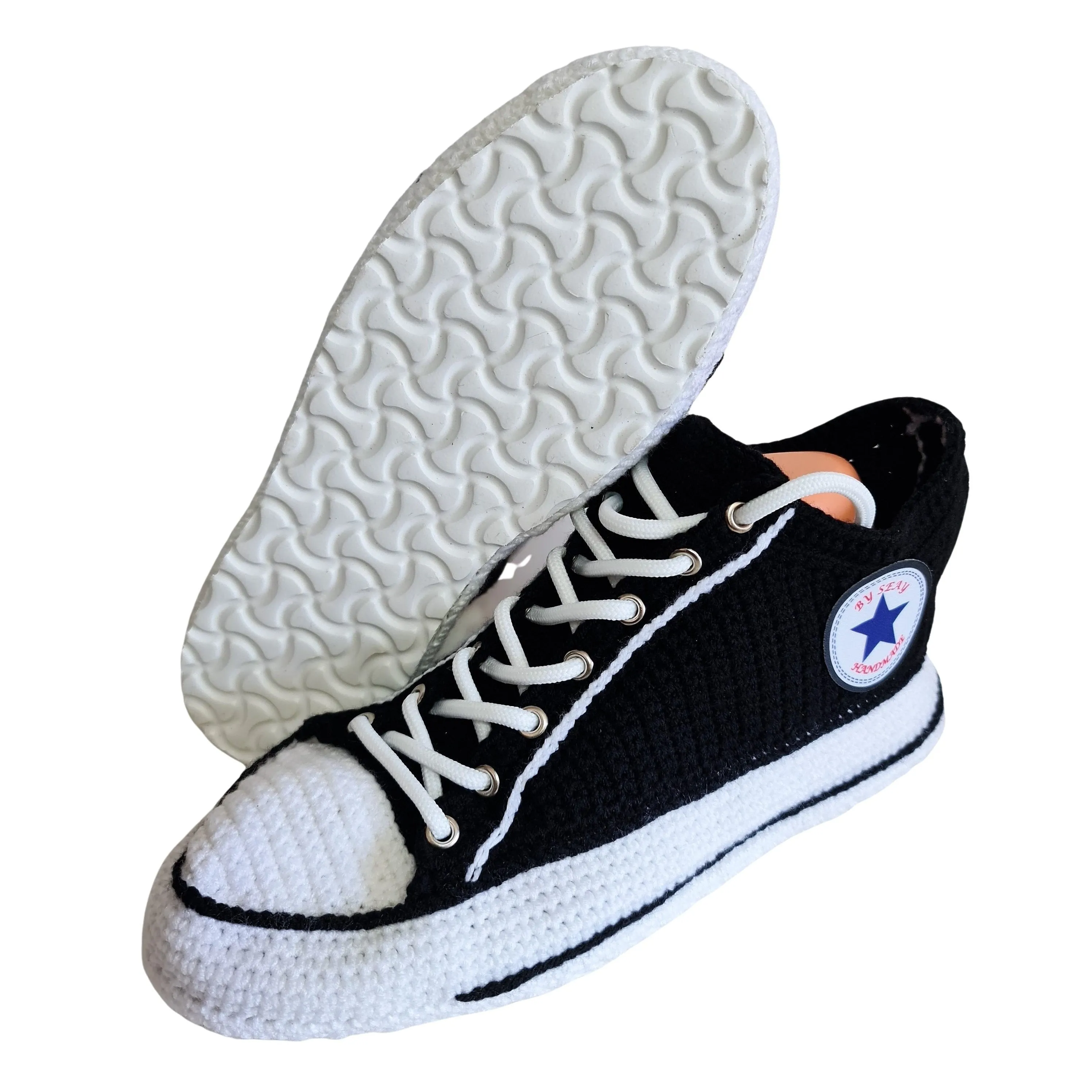 Black Converse Low Top Platform Handmade Knit Style Creative Home Slippers Sneakers Booties Shoes