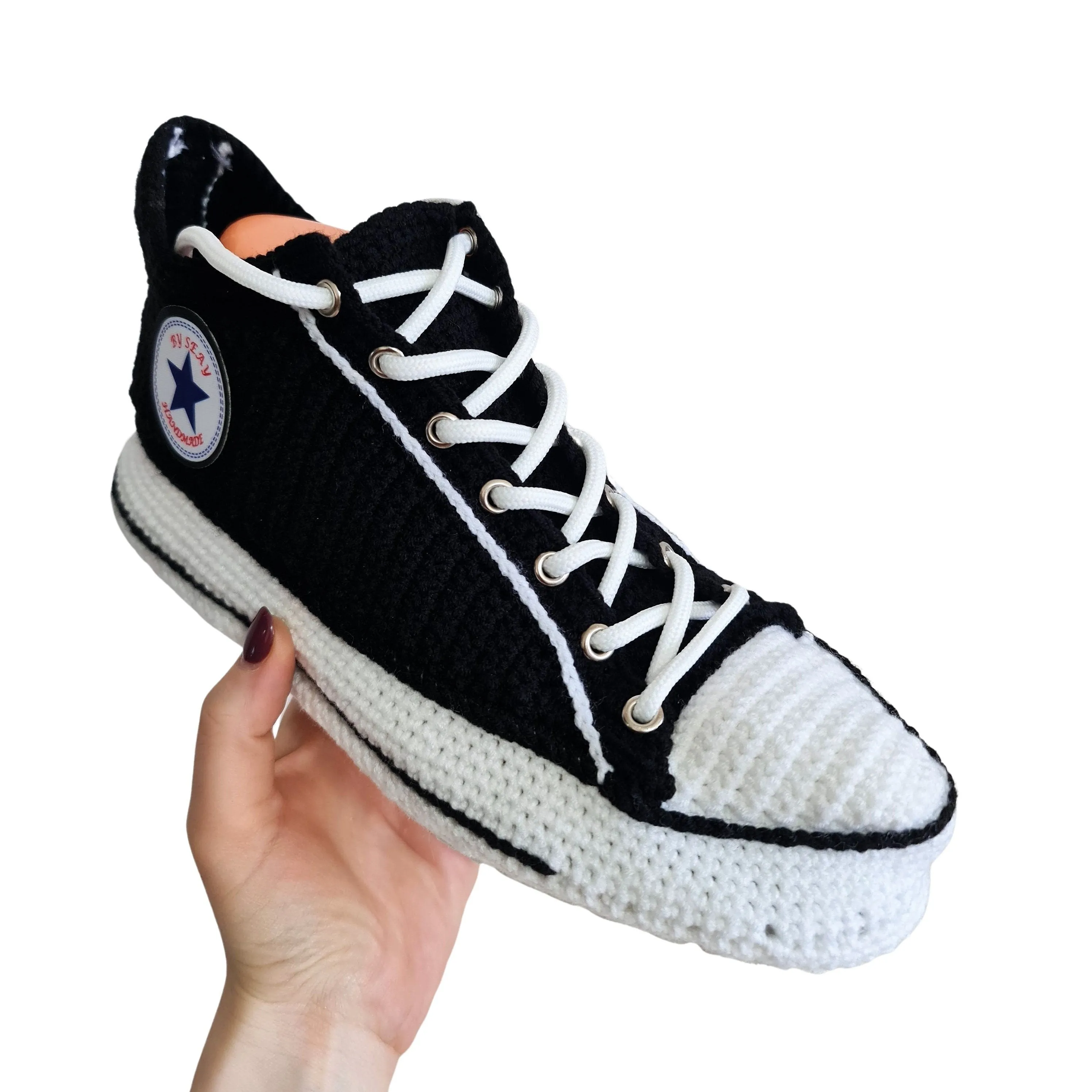 Black Converse Low Top Platform Handmade Knit Style Creative Home Slippers Sneakers Booties Shoes