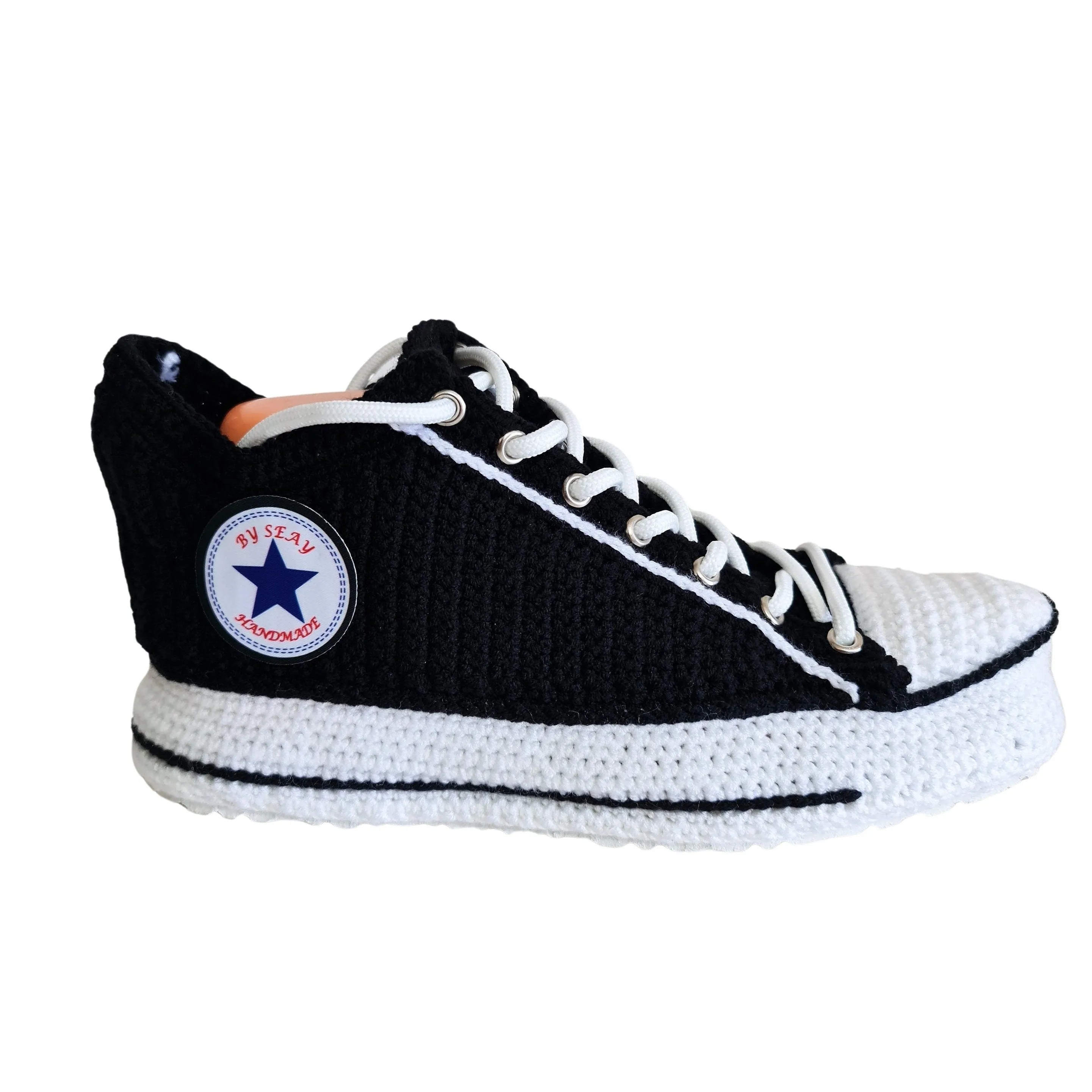 Black Converse Low Top Platform Handmade Knit Style Creative Home Slippers Sneakers Booties Shoes