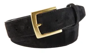 Black Suede Belt, Signature Buckle (Gold)