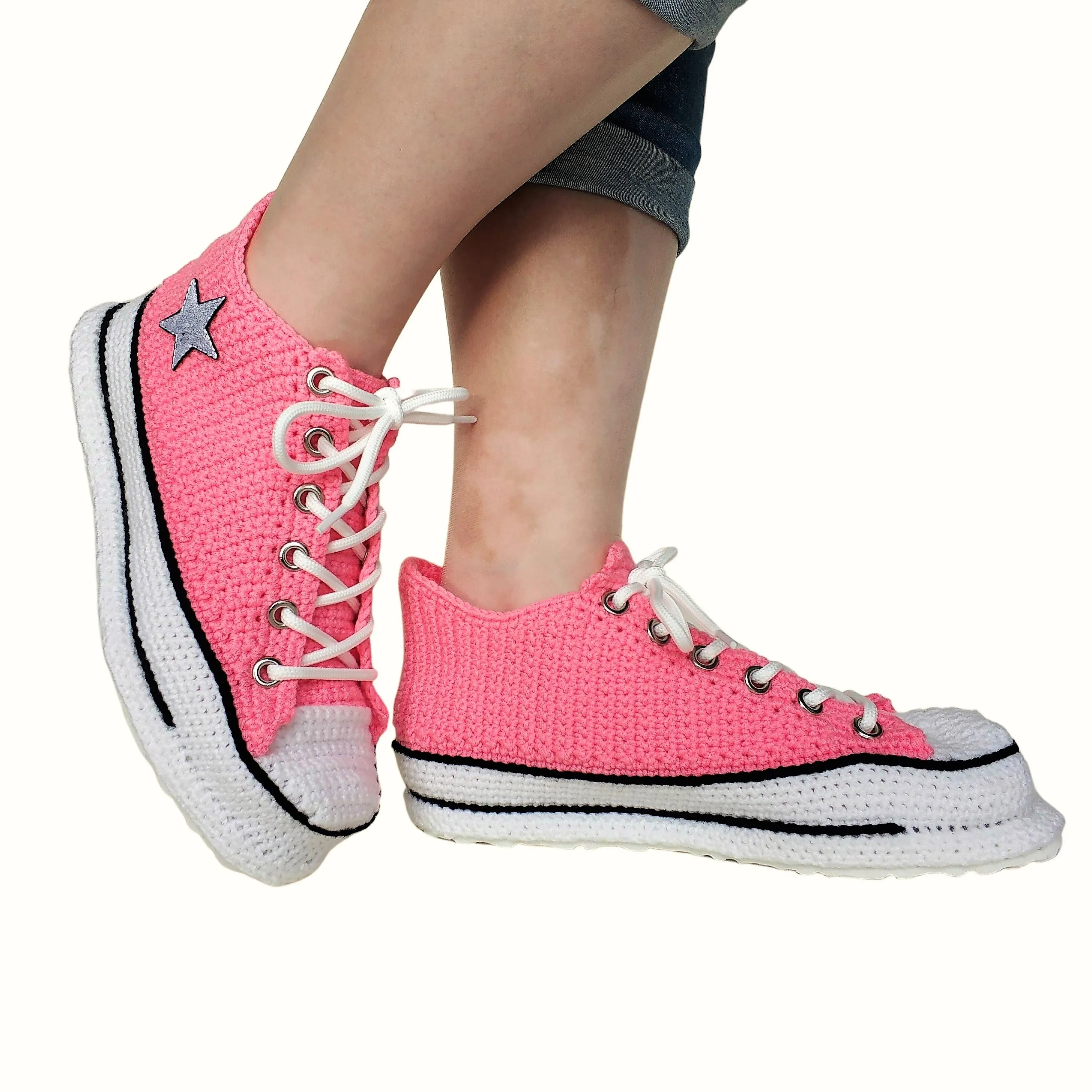 Converse Pink Low Top Sneakers Plush Handmade Custom Slippers Plush Soft Shoes