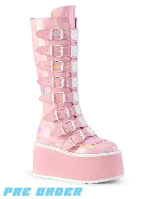 DEMONIA DAMNED-318 - PINK HOLOGRAM VEGAN LEATHER ✰ PRE ORDER ✰