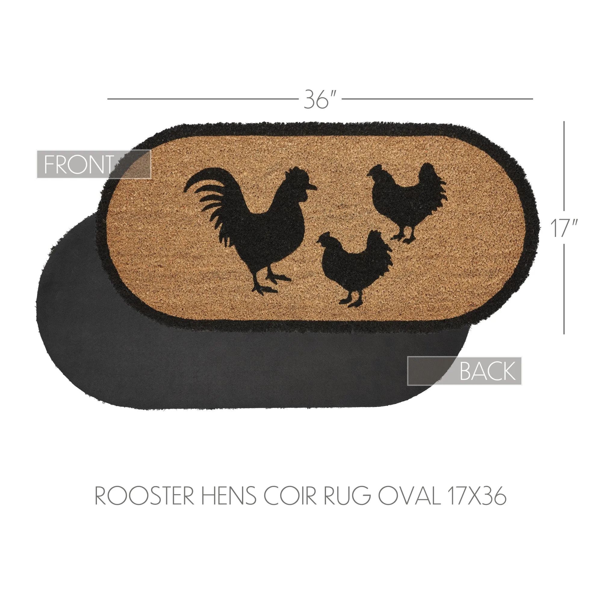 Down Home Rooster & Hens Coir Rug Oval 17x36