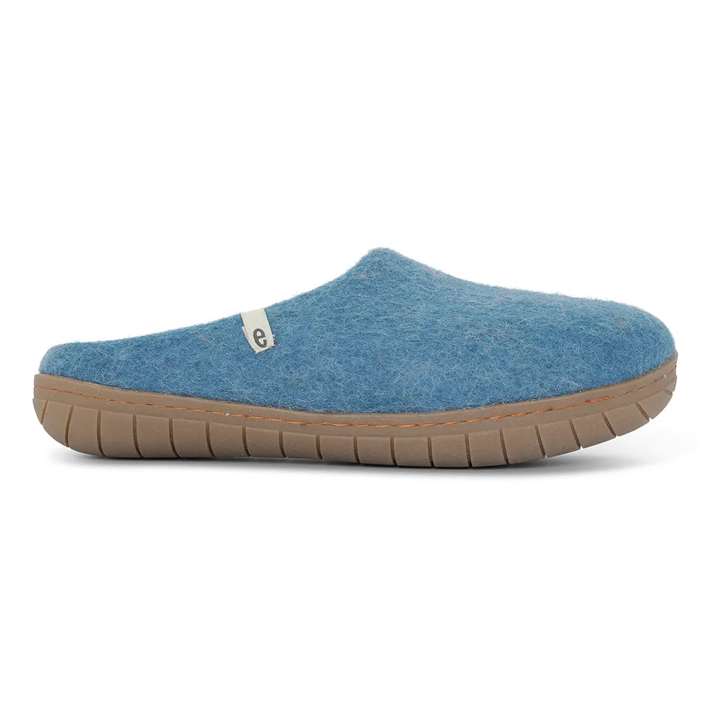 Egos Felted Wool Mule Slippers with Rubber Sole, Sea Blue