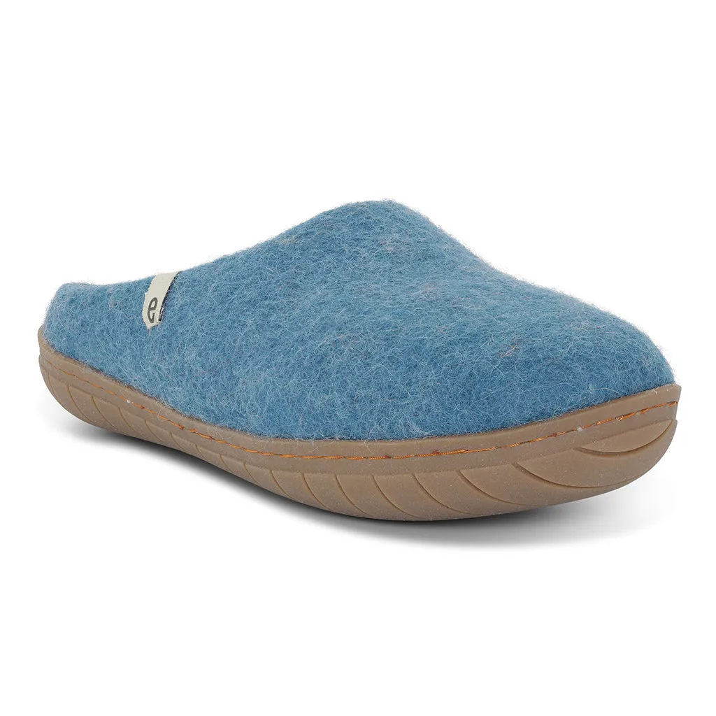 Egos Felted Wool Mule Slippers with Rubber Sole, Sea Blue