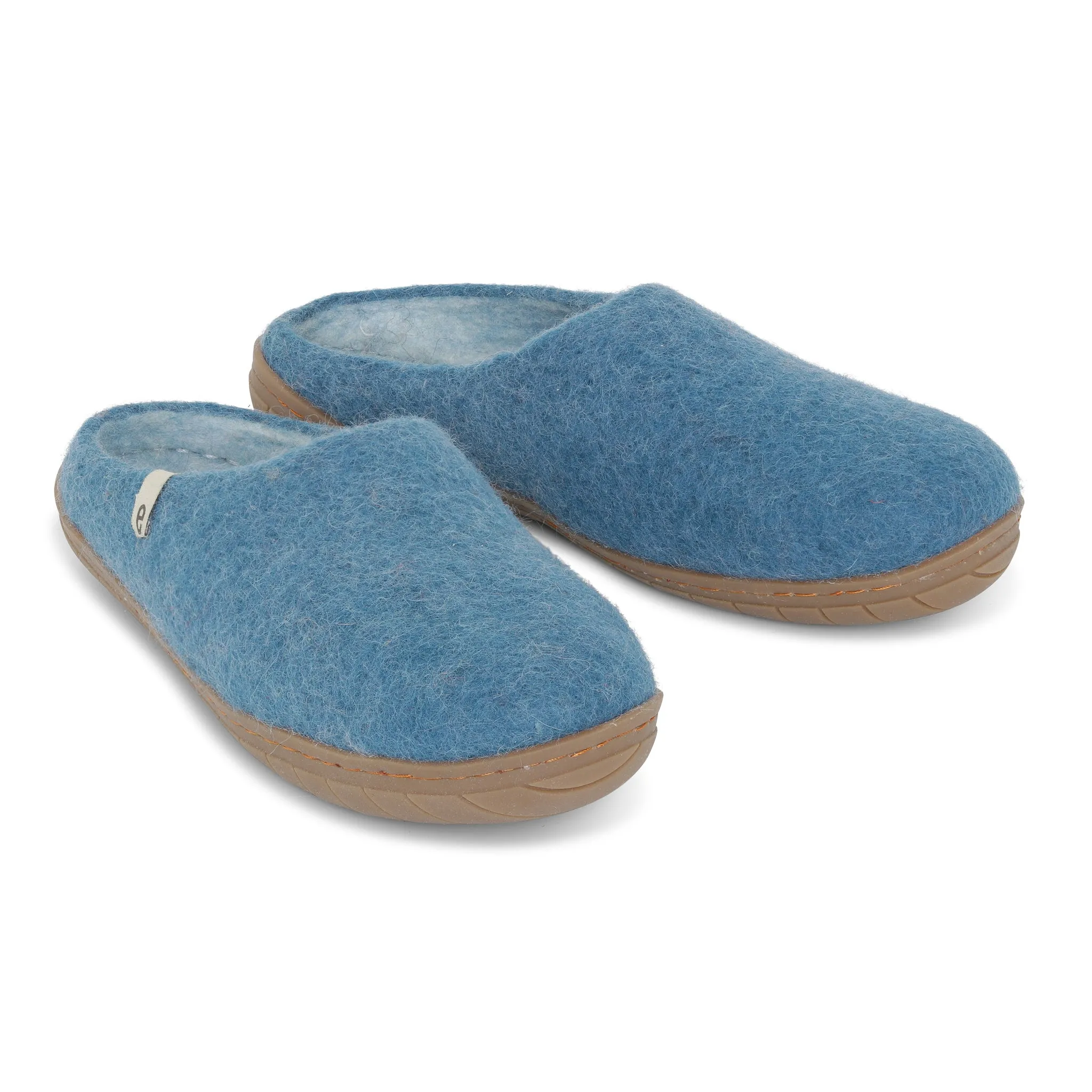 Egos Felted Wool Mule Slippers with Rubber Sole, Sea Blue