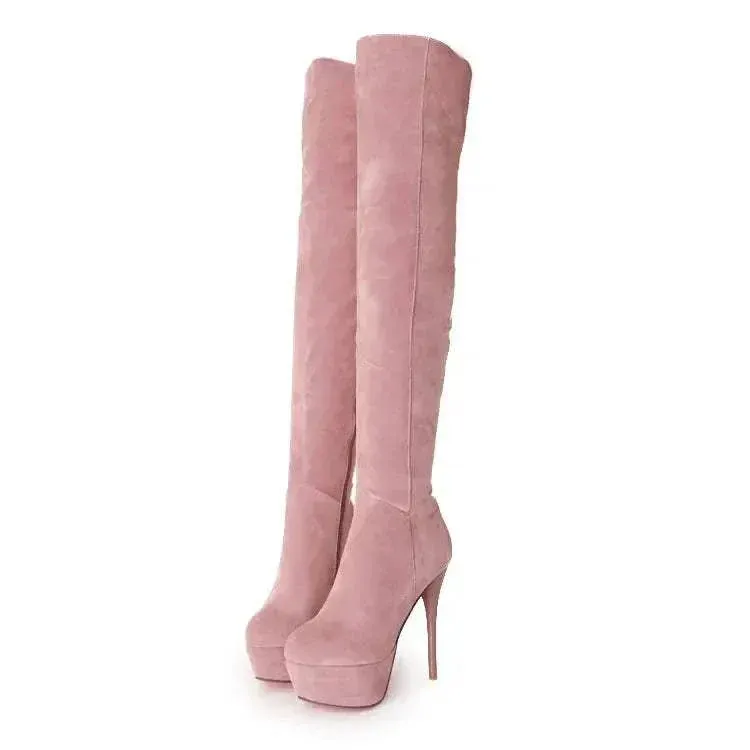 High Heel Boots: Women's Boots Fashion - Fine Heel Over-the-Knee boots