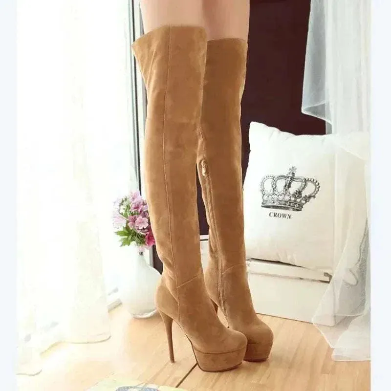 High Heel Boots: Women's Boots Fashion - Fine Heel Over-the-Knee boots