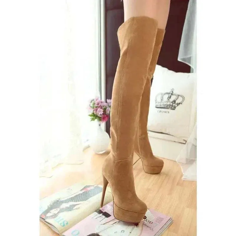 High Heel Boots: Women's Boots Fashion - Fine Heel Over-the-Knee boots