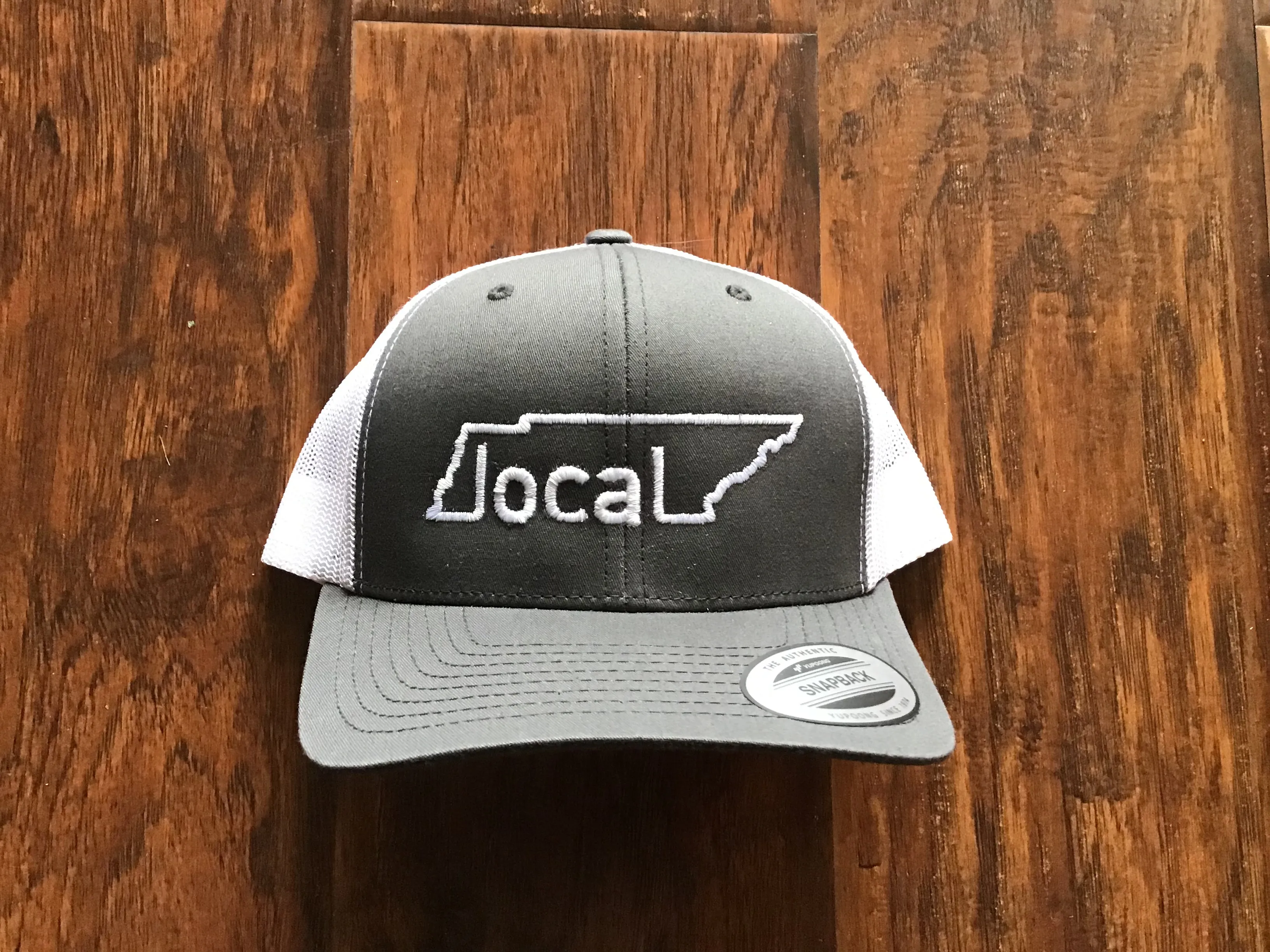 Local Trucker Hat - Dark Heather/White with White Stitching