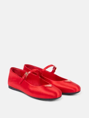 Logo satin mary jane flats