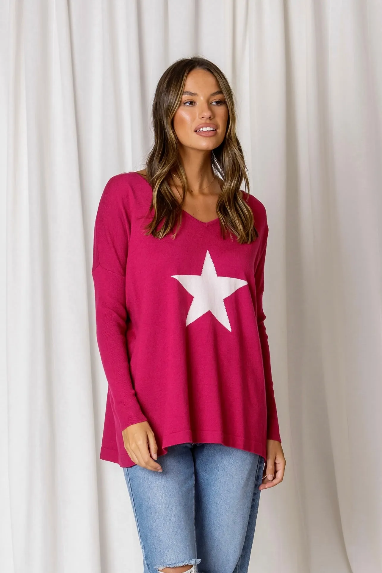 Love Lily - Ruby Star Knit- Fuschia - LAST ONE