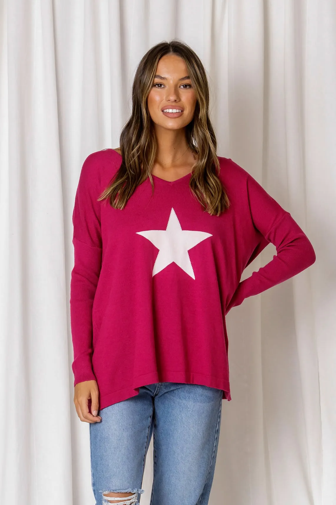 Love Lily - Ruby Star Knit- Fuschia - LAST ONE