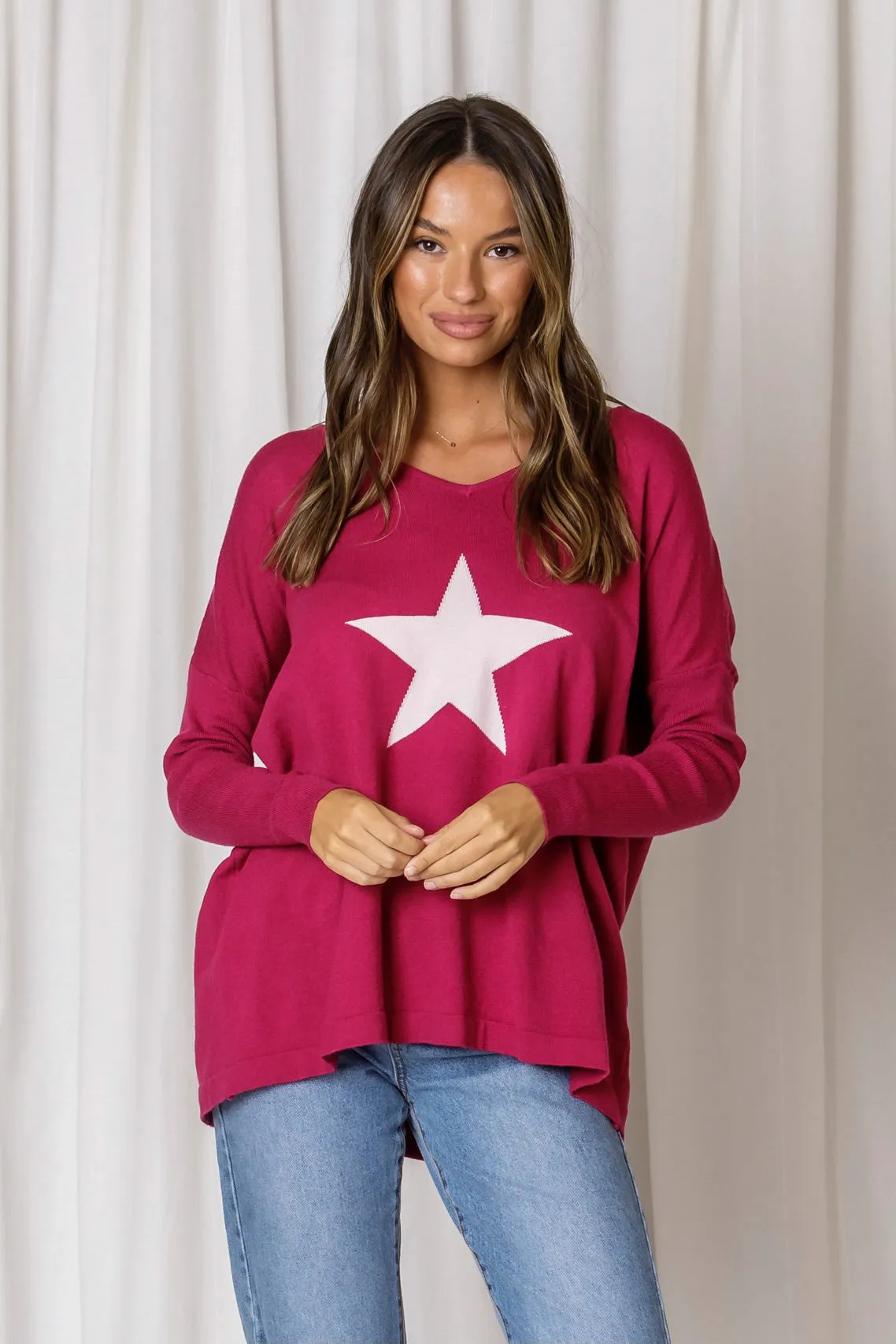 Love Lily - Ruby Star Knit- Fuschia - LAST ONE