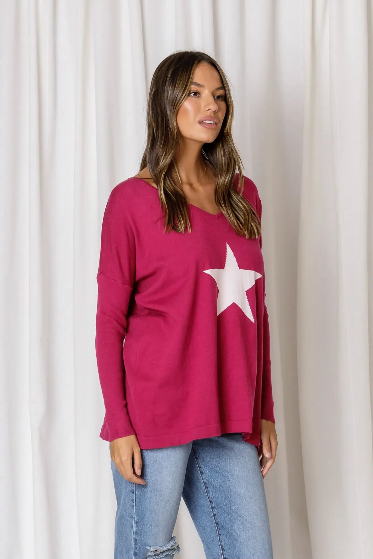 Love Lily - Ruby Star Knit- Fuschia - LAST ONE