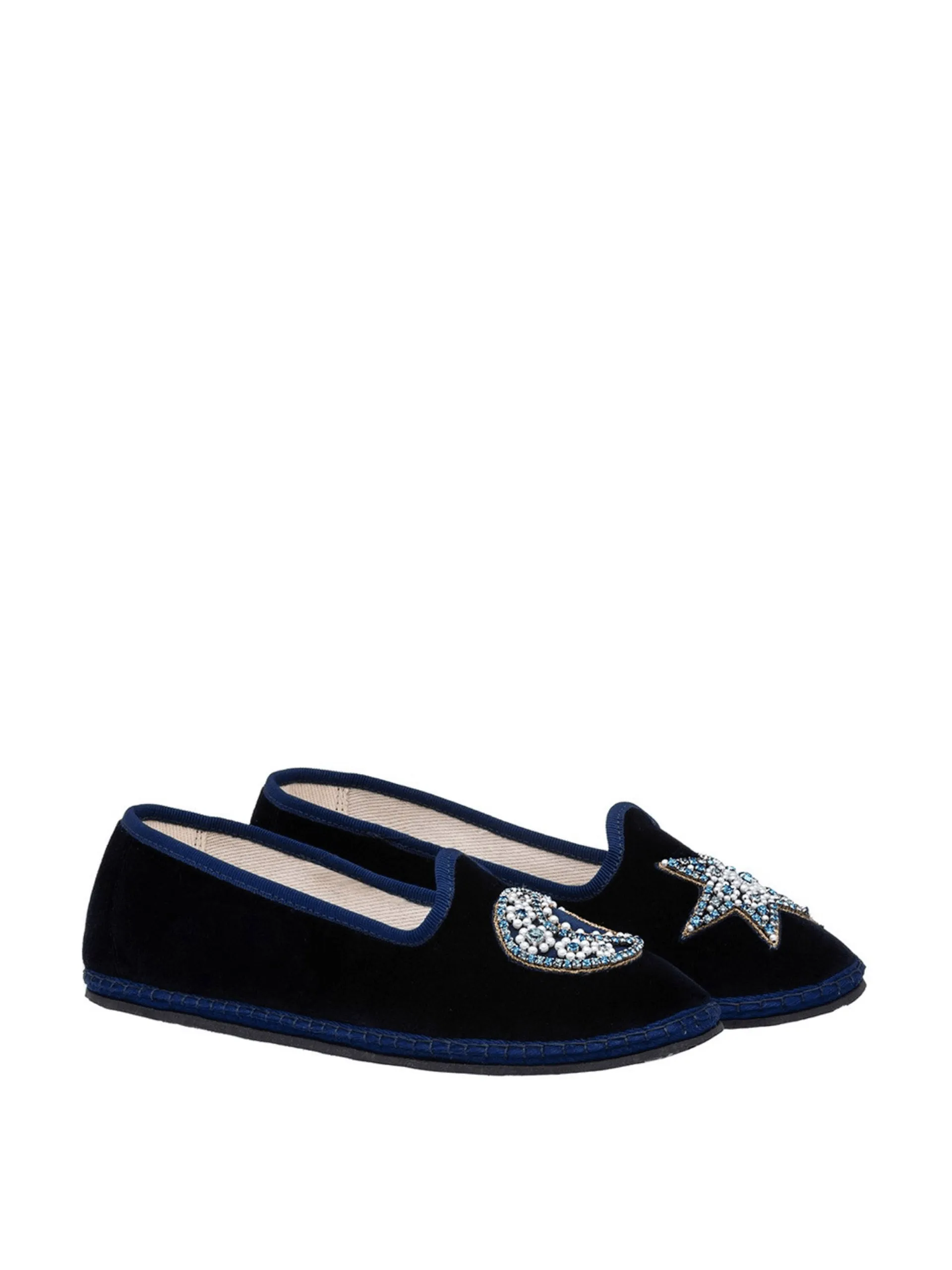 Navy moon and star embroidery Adele slippers