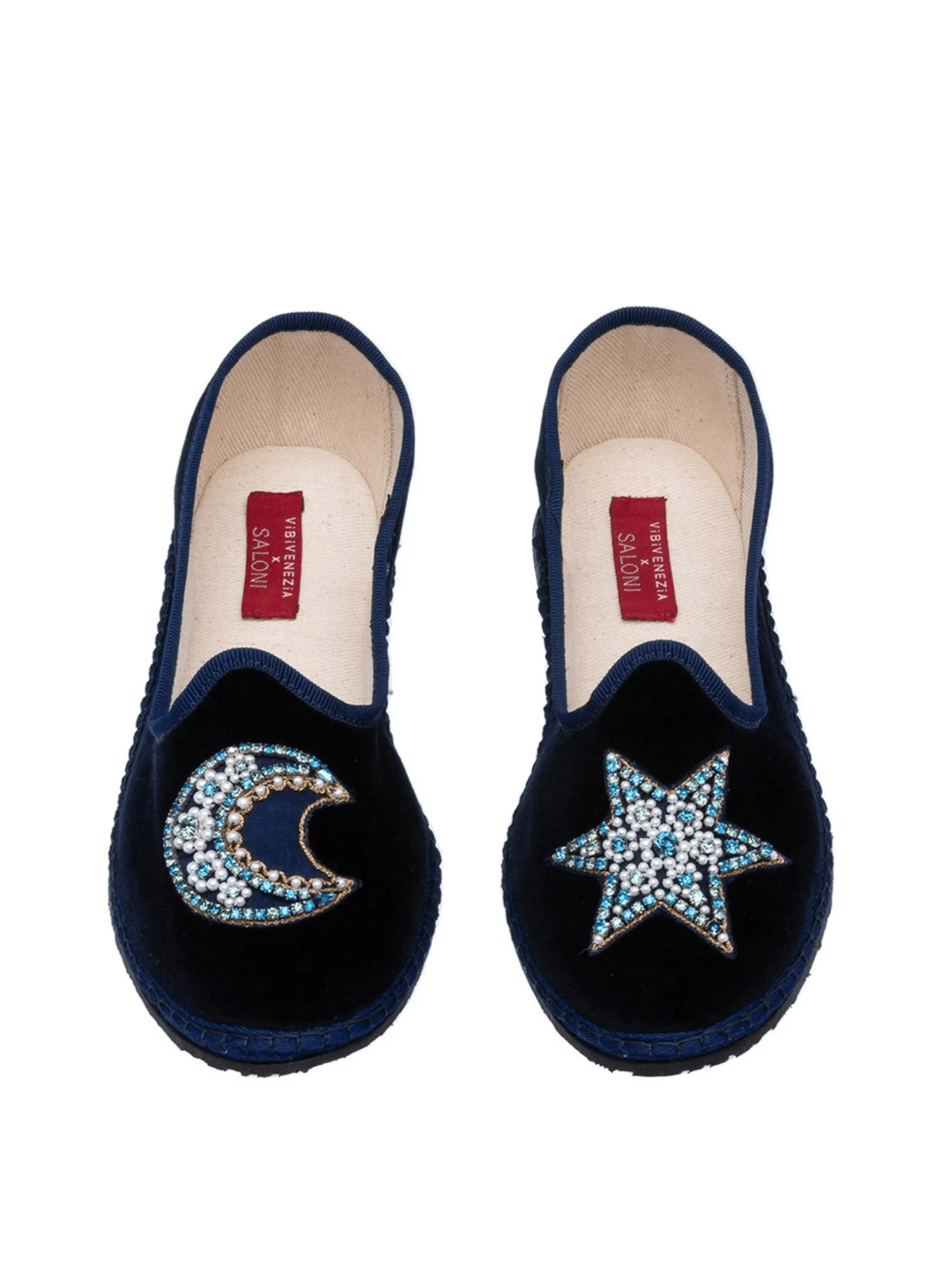 Navy moon and star embroidery Adele slippers