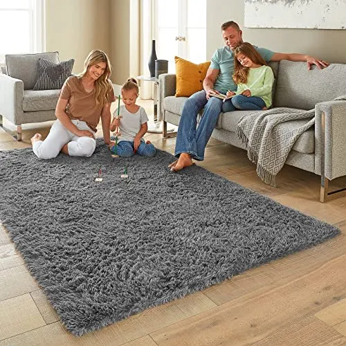 Ophanie Area Rugs for Bedroom Living Room, 4x6 Grey Fluffy Fuzzy Shag Shaggy Carpet Soft Plush Furry Bedside Rug, Indoor Floor Rug for Kids Girls Boys Home Decor Aesthetic, Dorm Nursery Gray