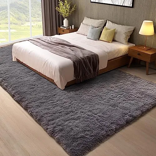 Ophanie Area Rugs for Bedroom Living Room, 4x6 Grey Fluffy Fuzzy Shag Shaggy Carpet Soft Plush Furry Bedside Rug, Indoor Floor Rug for Kids Girls Boys Home Decor Aesthetic, Dorm Nursery Gray