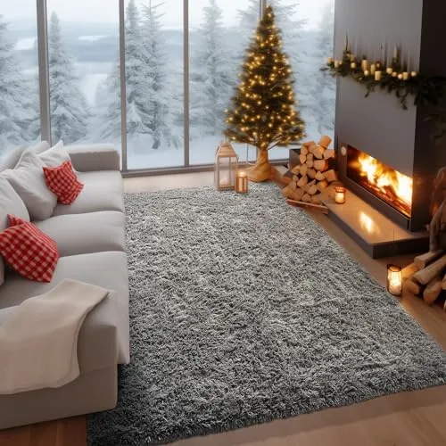 Ophanie Area Rugs for Bedroom Living Room, 4x6 Grey Fluffy Fuzzy Shag Shaggy Carpet Soft Plush Furry Bedside Rug, Indoor Floor Rug for Kids Girls Boys Home Decor Aesthetic, Dorm Nursery Gray