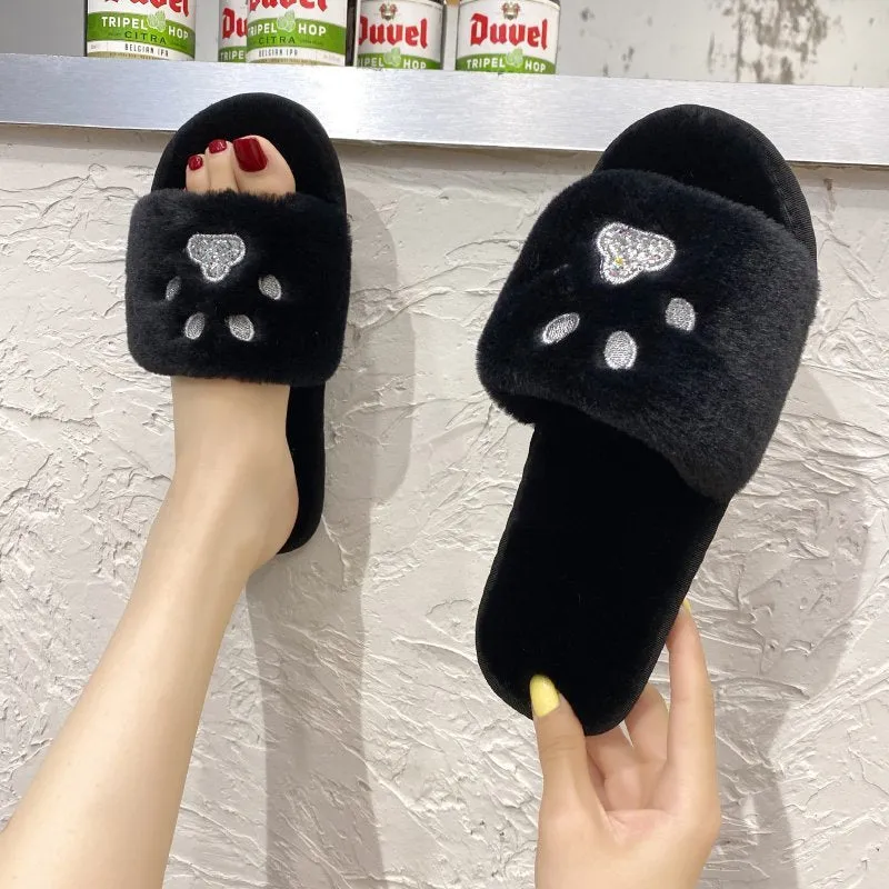 Plush Cat's Paw Slippers for Women