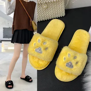 Plush Cat's Paw Slippers for Women