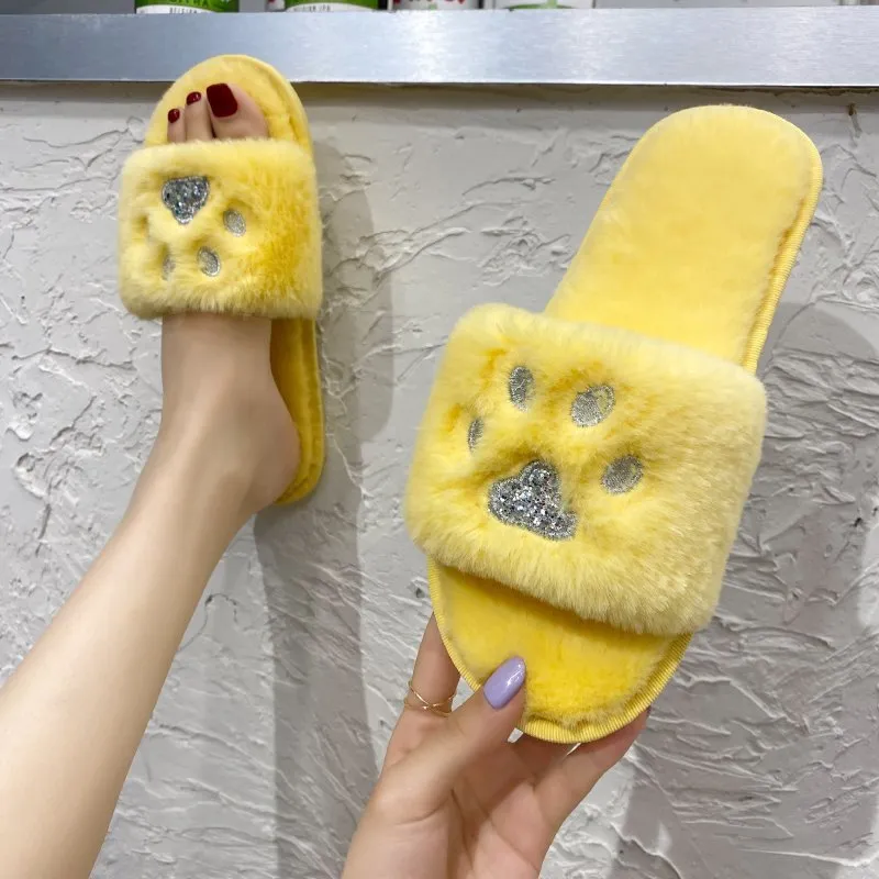 Plush Cat's Paw Slippers for Women