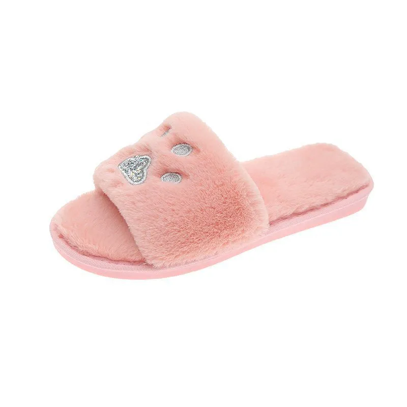 Plush Cat's Paw Slippers for Women