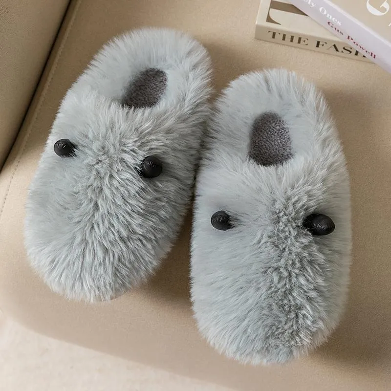 Plush Slippers with 3D Ears for Women