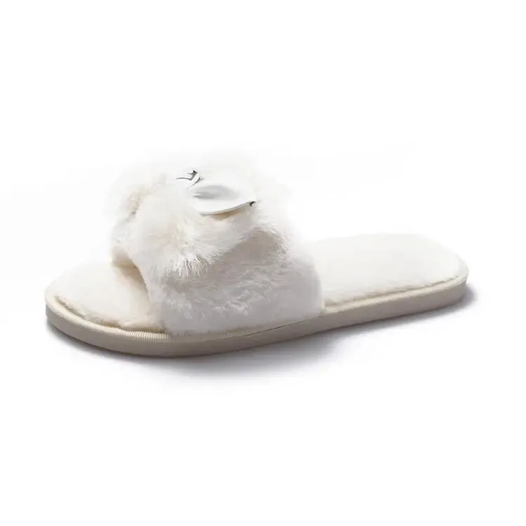 Plush Slippers with Bow for Women