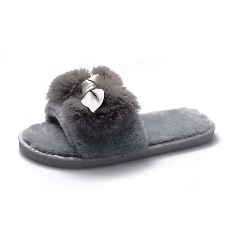 Plush Slippers with Bow for Women