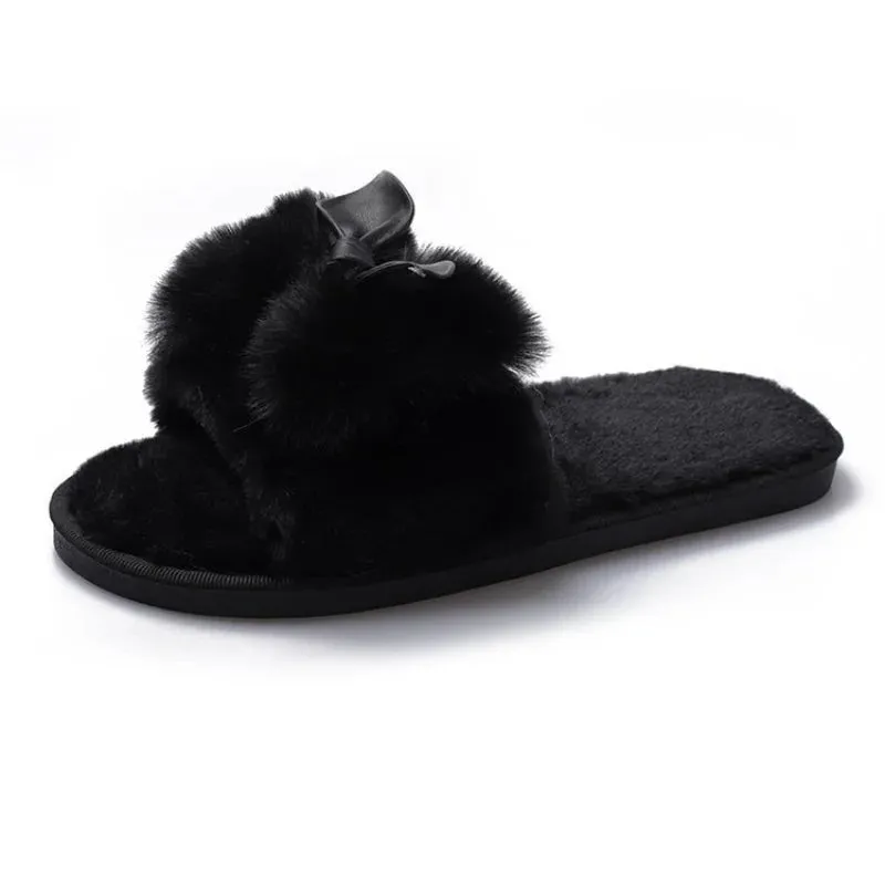 Plush Slippers with Bow for Women