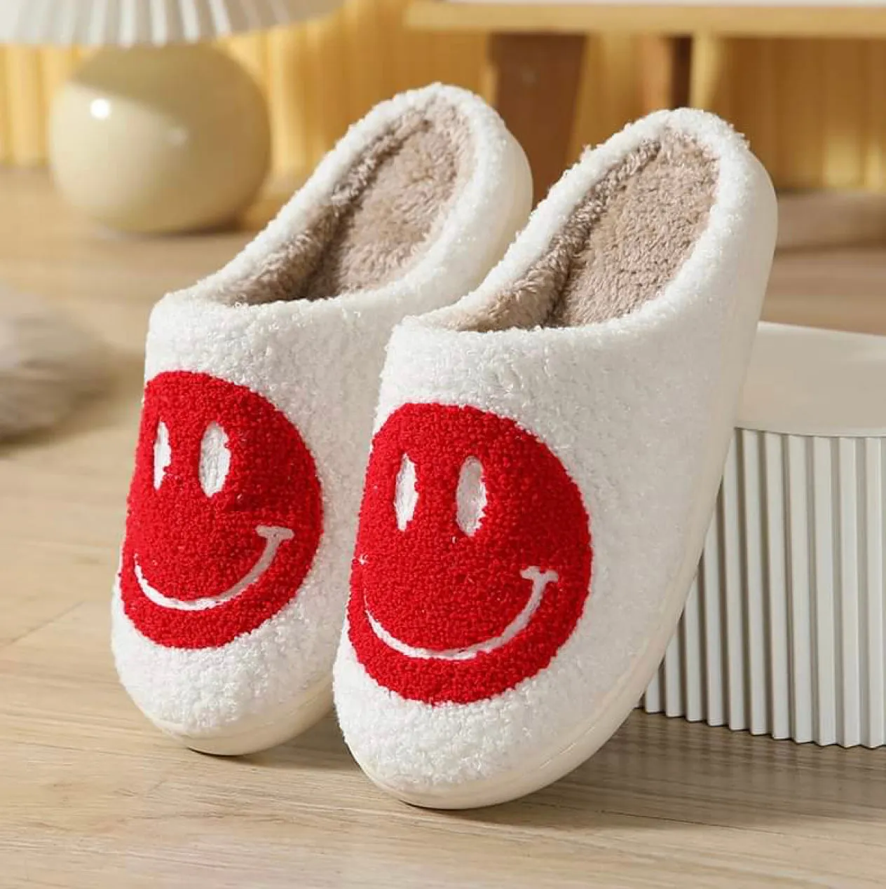 Red Smiley face slippers