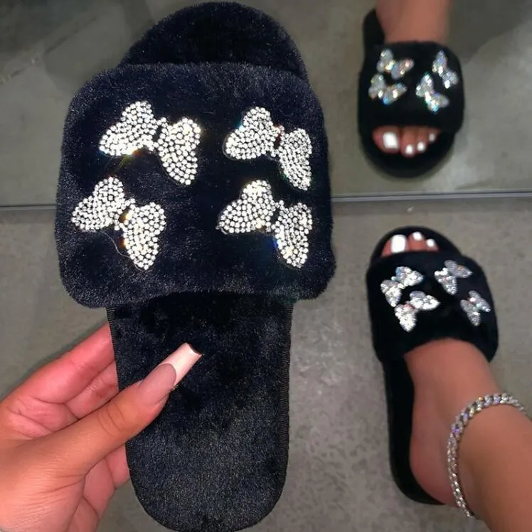 Rhinestone Butterfly Slippers for Women