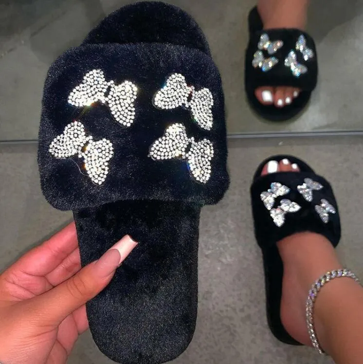 Rhinestone Butterfly Slippers for Women