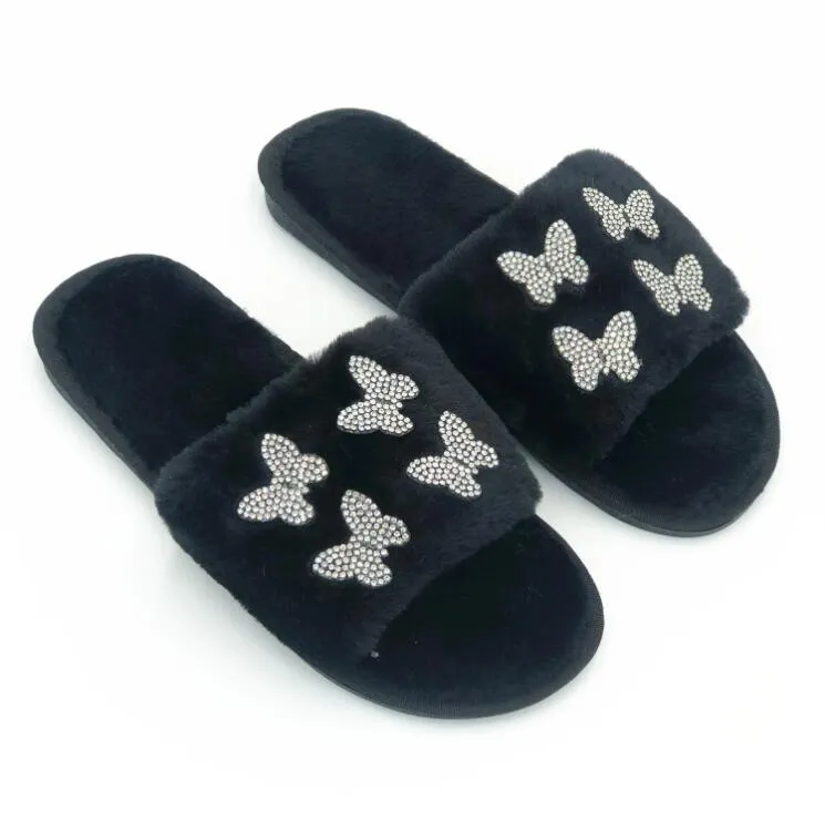 Rhinestone Butterfly Slippers for Women