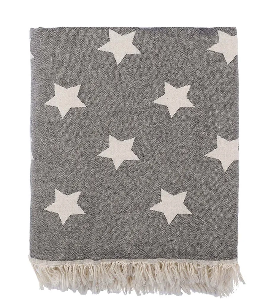 Star Fleece Lined Throw - Black