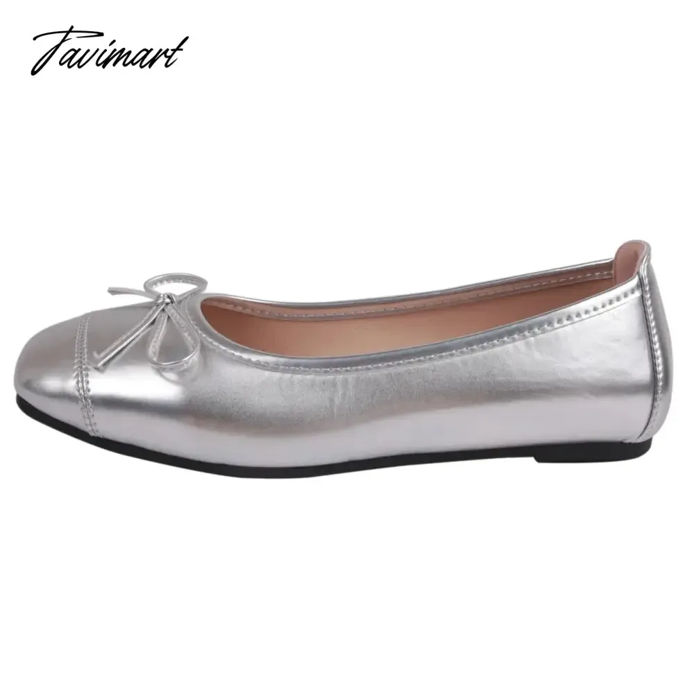 Tavimart New Black Ballet Flats Women's Spring Quilted PU Leather Slip-on Ballerina Luxury Fashion Round Toe Ladies Dress Shoes