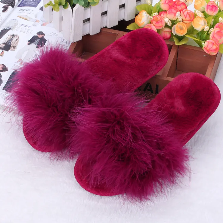 Thick Plush Faux-Fur Slippers for Women