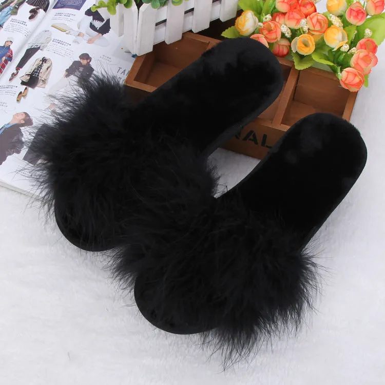 Thick Plush Faux-Fur Slippers for Women