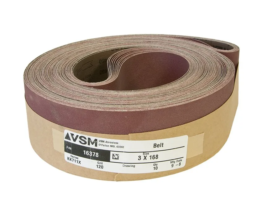 VSM Abrasive Sanding Belts 3" x 168" 120 Grit A/O - SOLD IN NEST OF 10 BELTS