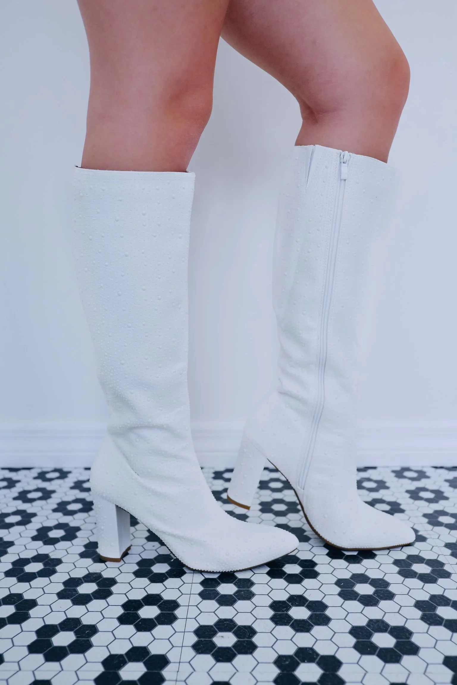 Walkin' Tall Embellished Knee High Boots - White