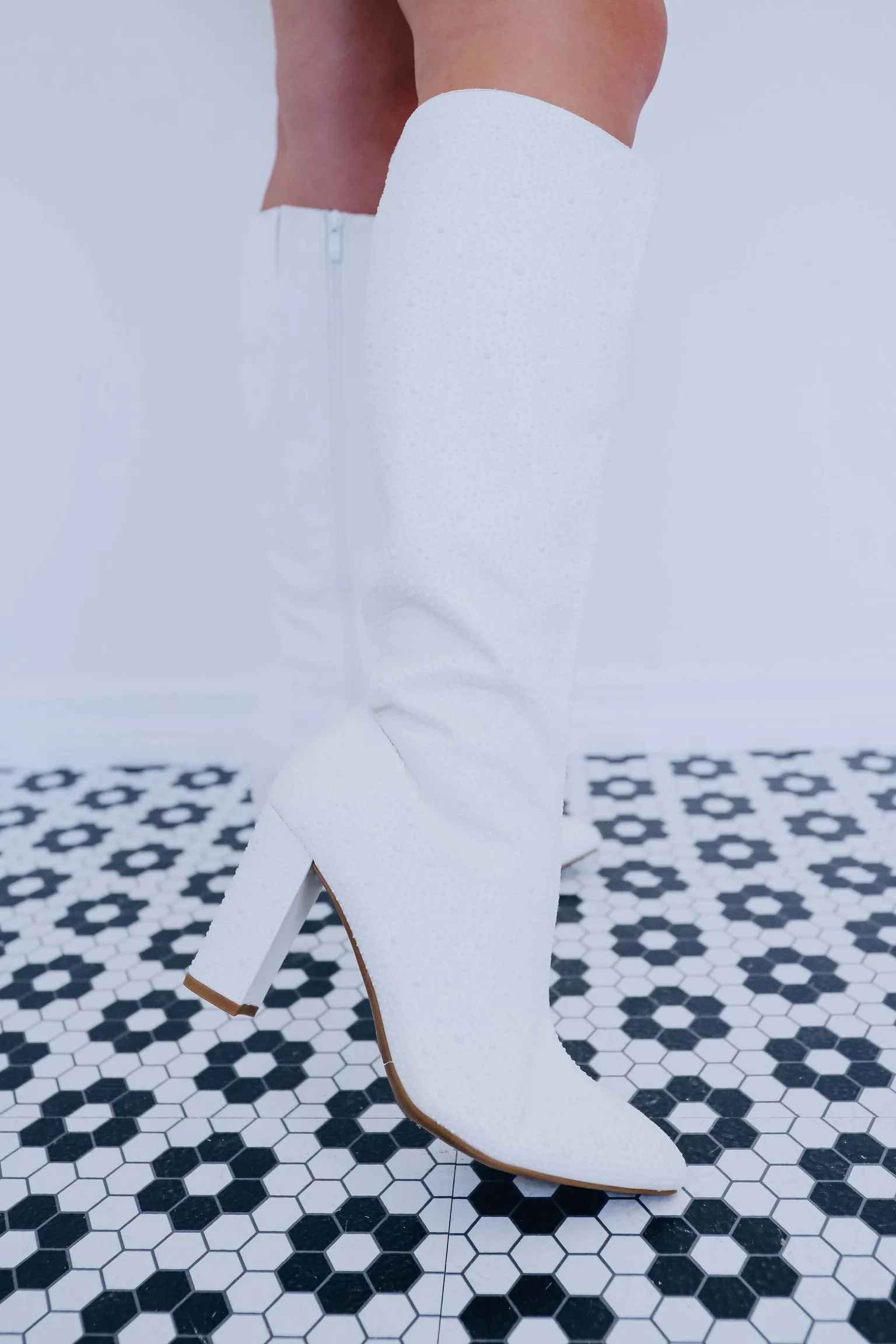 Walkin' Tall Embellished Knee High Boots - White